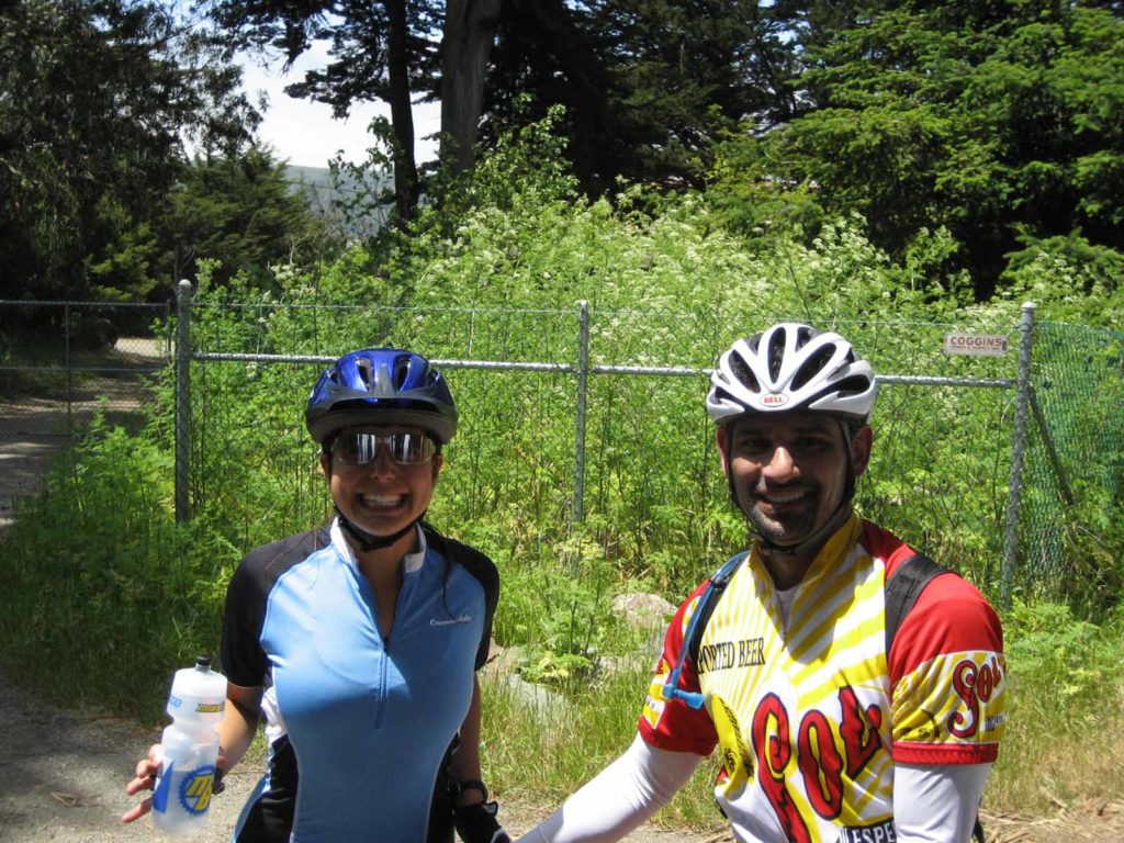 Erica and Rohit about halfway to Mt Tam